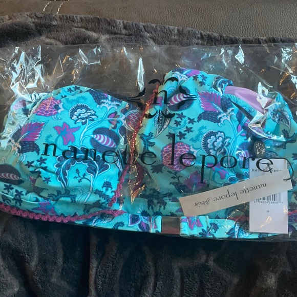 NANETTE LEPORE NWT ALANA FLORAL APEX TRIANGLE BIKINI TOP BLUE PINK PURPLE SWIM - Picture 3 of 6